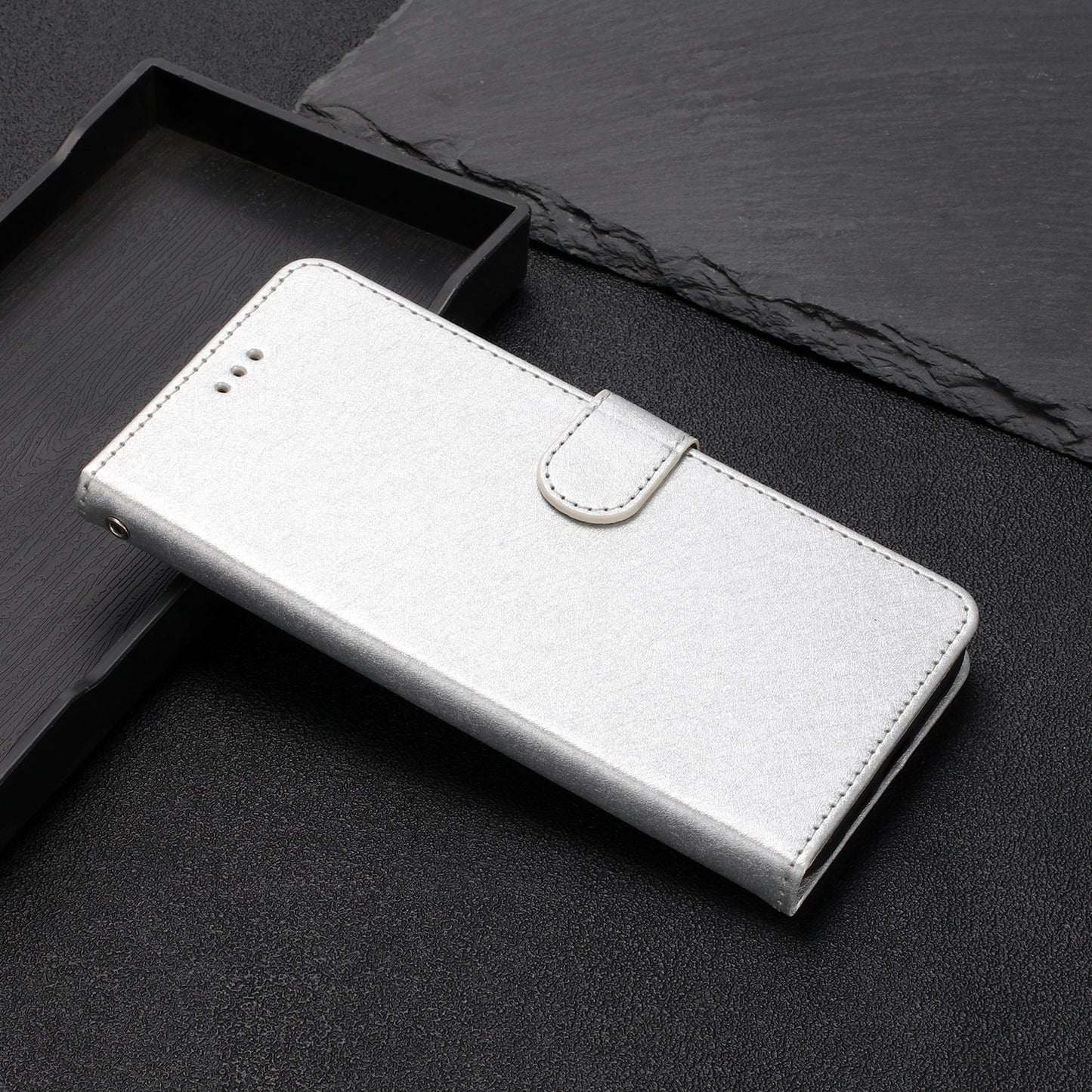 For Samsung Galaxy A04s 4G (164.7 x 76.7 x 9.1 mm) Stand Function Silk Texture PU Leather Wallet Cell Phone Case with Hand Strap