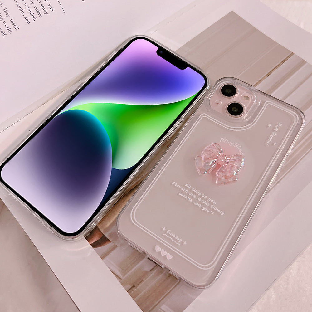 Soft TPU Phone Cover for iPhone 14 , Crystal Bowknot Decor Transparent Phone Case