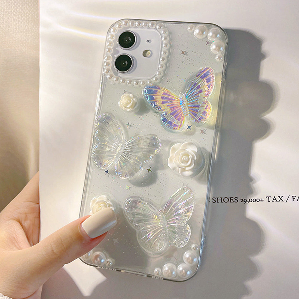 Protective Phone Cover for iPhone 12 mini , 3D Butterfly Flower Decor TPU Phone Back Case