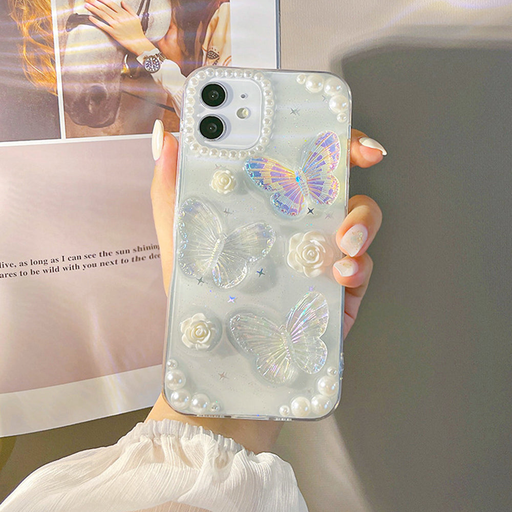 Protective Phone Cover for iPhone 12 mini , 3D Butterfly Flower Decor TPU Phone Back Case