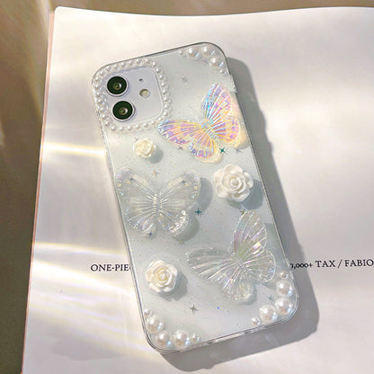 Protective Phone Cover for iPhone 12 mini , 3D Butterfly Flower Decor TPU Phone Back Case
