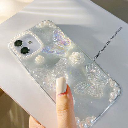 Protective Phone Cover for iPhone 12 mini , 3D Butterfly Flower Decor TPU Phone Back Case