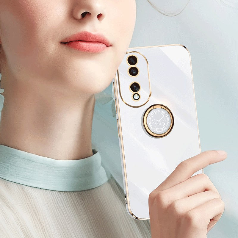 XINLI For Honor 90 Electroplated TPU Back Cover Anti-scratch Phone Case with Ring Kickstand