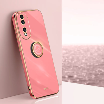 XINLI For Honor 90 Electroplated TPU Back Cover Anti-scratch Phone Case with Ring Kickstand