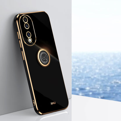 XINLI For Honor 90 Electroplated TPU Back Cover Anti-scratch Phone Case with Ring Kickstand
