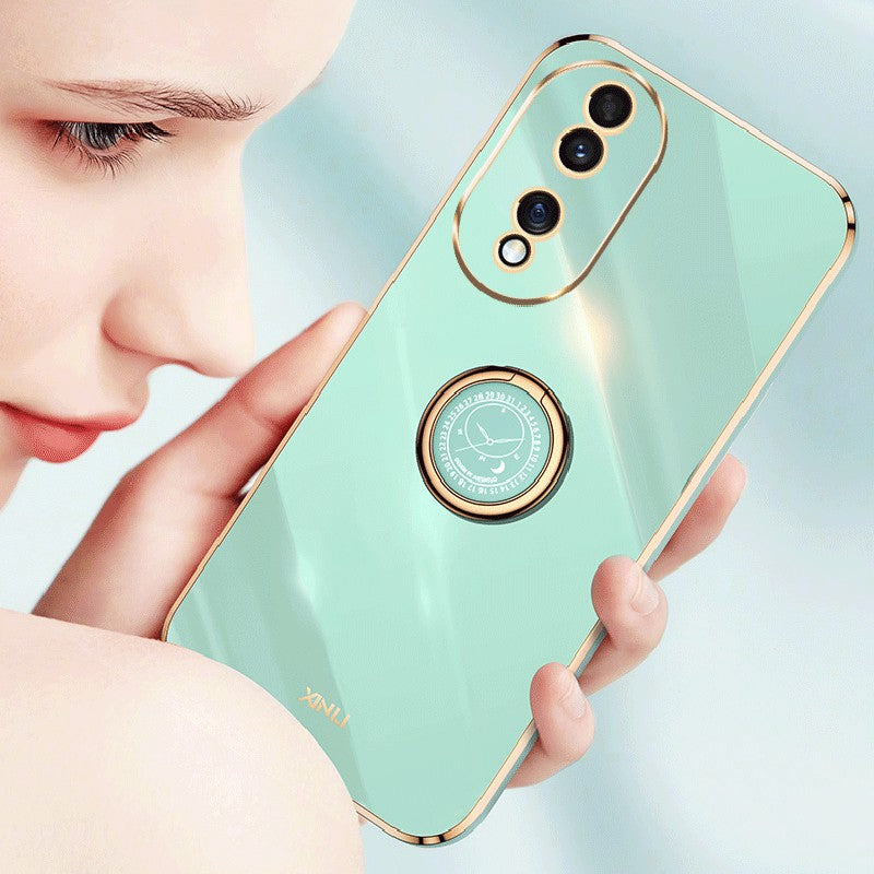 XINLI For Honor 90 Electroplated TPU Back Cover Anti-scratch Phone Case with Ring Kickstand