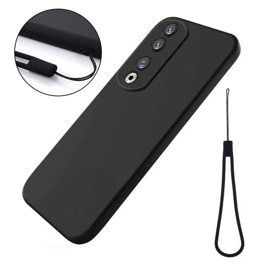 For Honor 90 Pro Liquid Silicone Phone Cover Soft Lining Protective Case with Strap