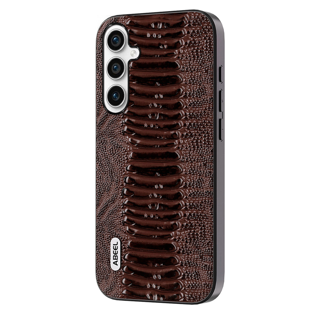 ABEEL For Samsung Galaxy S23 FE PC+TPU+Genuine Cow Leather Cover Crocodile Texture Phone Case