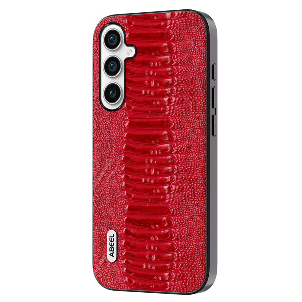 ABEEL For Samsung Galaxy S23 FE PC+TPU+Genuine Cow Leather Cover Crocodile Texture Phone Case