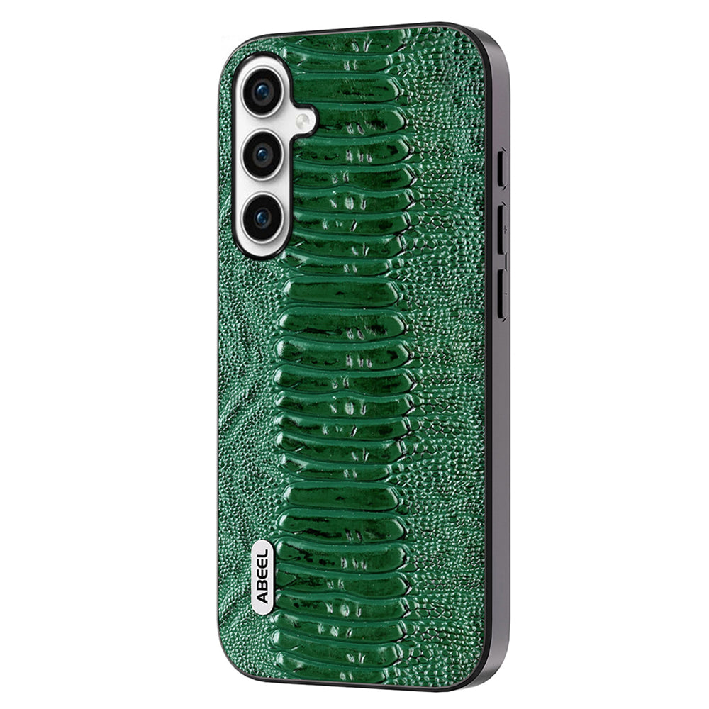 ABEEL For Samsung Galaxy S23 FE PC+TPU+Genuine Cow Leather Cover Crocodile Texture Phone Case