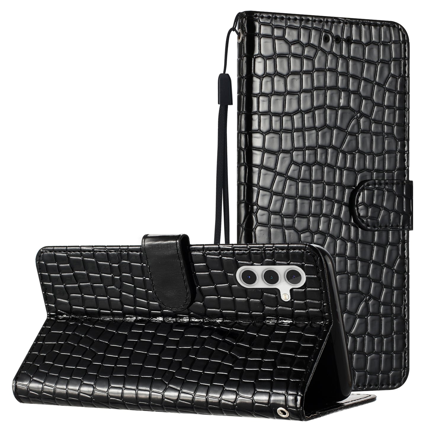 For Samsung Galaxy A04s 4G (164.7 x 76.7 x 9.1 mm) Anti-scratch Leather Wallet Stand Cover Crocodile Texture Phone Case