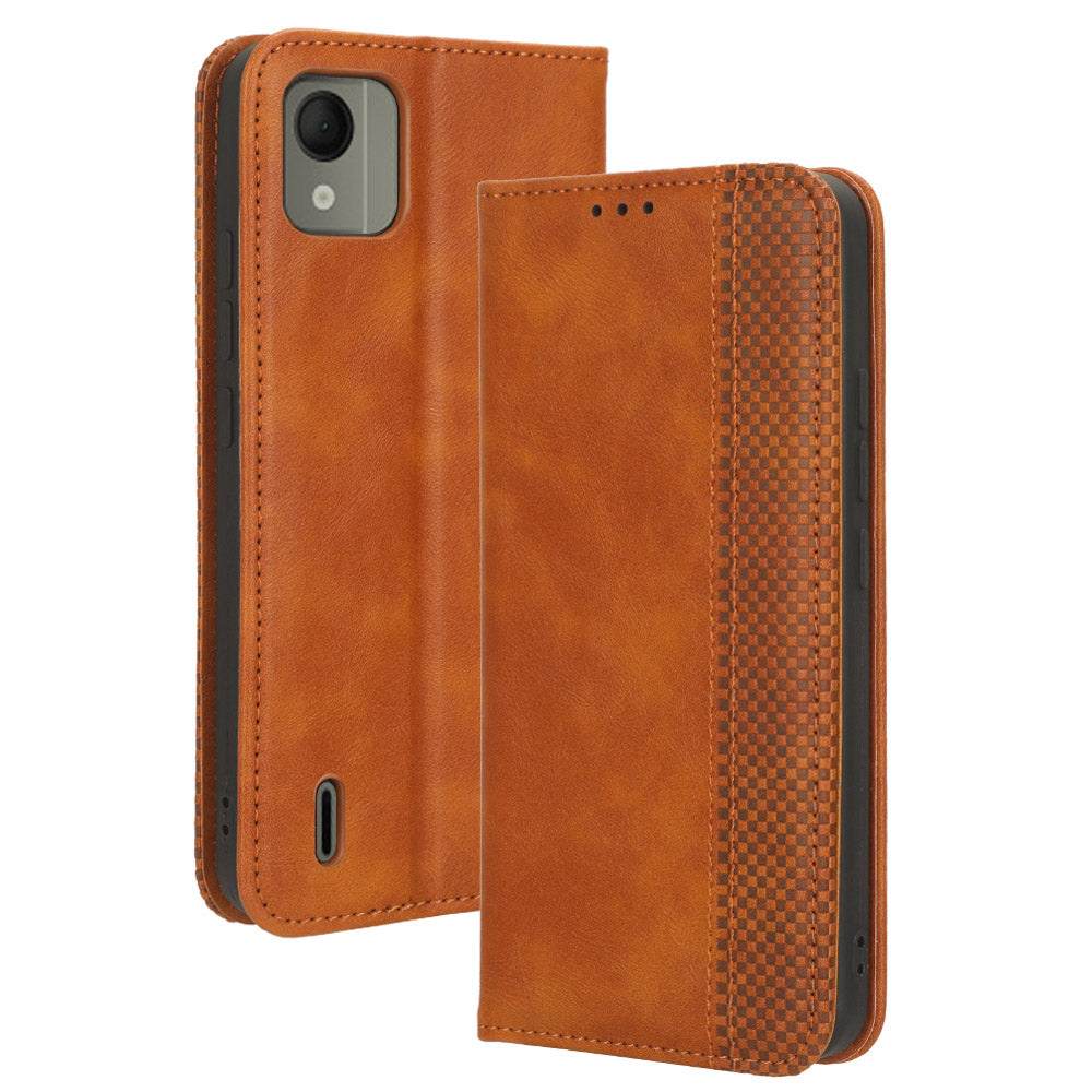 Retro Wallet Case for Nokia C110 , PU Leather Stand Magnetic Absorption Phone Cover