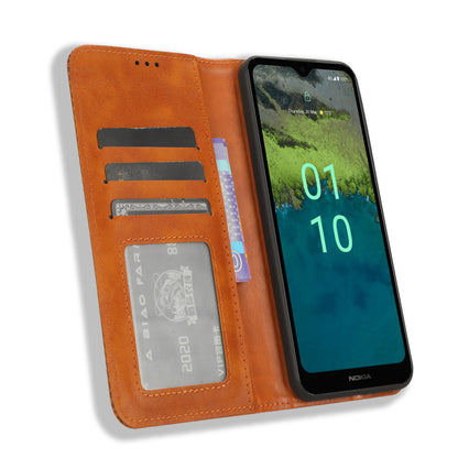 Retro Wallet Case for Nokia C110 , PU Leather Stand Magnetic Absorption Phone Cover
