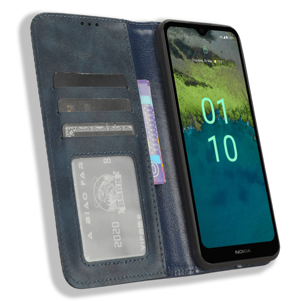 Retro Wallet Case for Nokia C110 , PU Leather Stand Magnetic Absorption Phone Cover