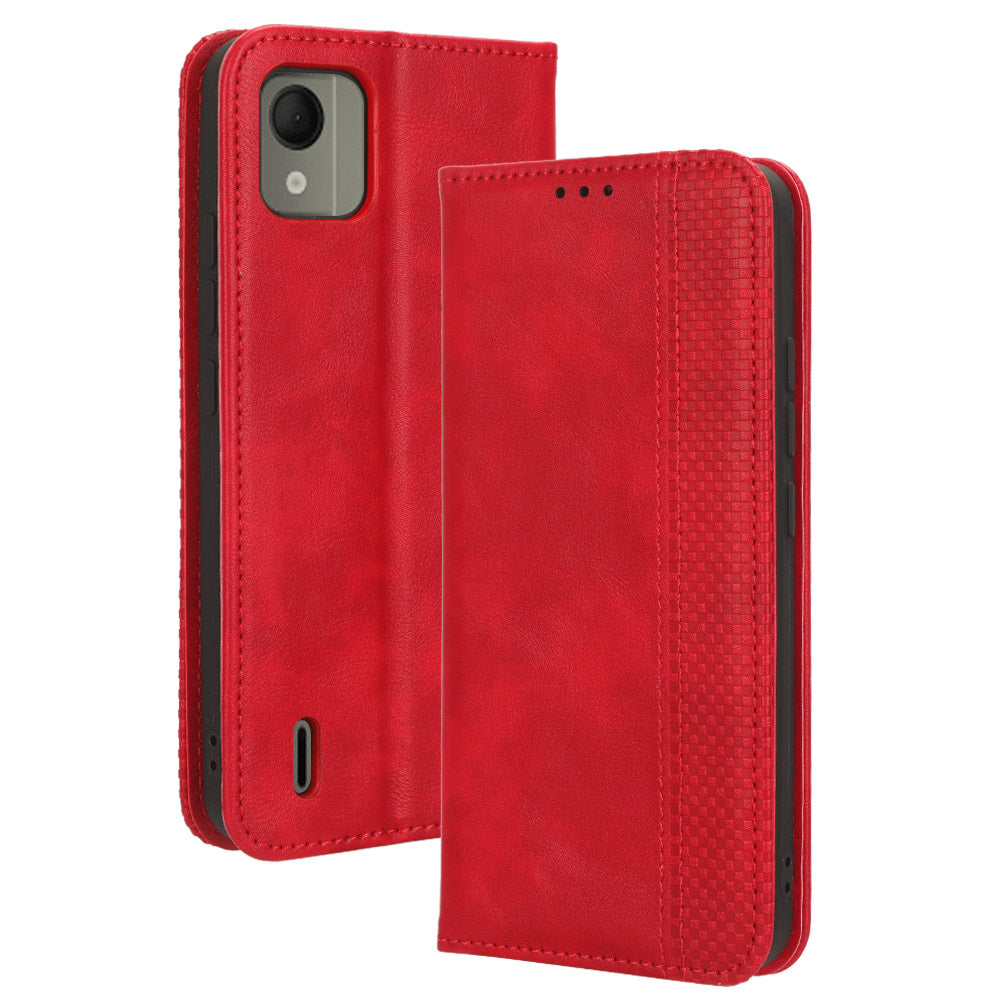Retro Wallet Case for Nokia C110 , PU Leather Stand Magnetic Absorption Phone Cover