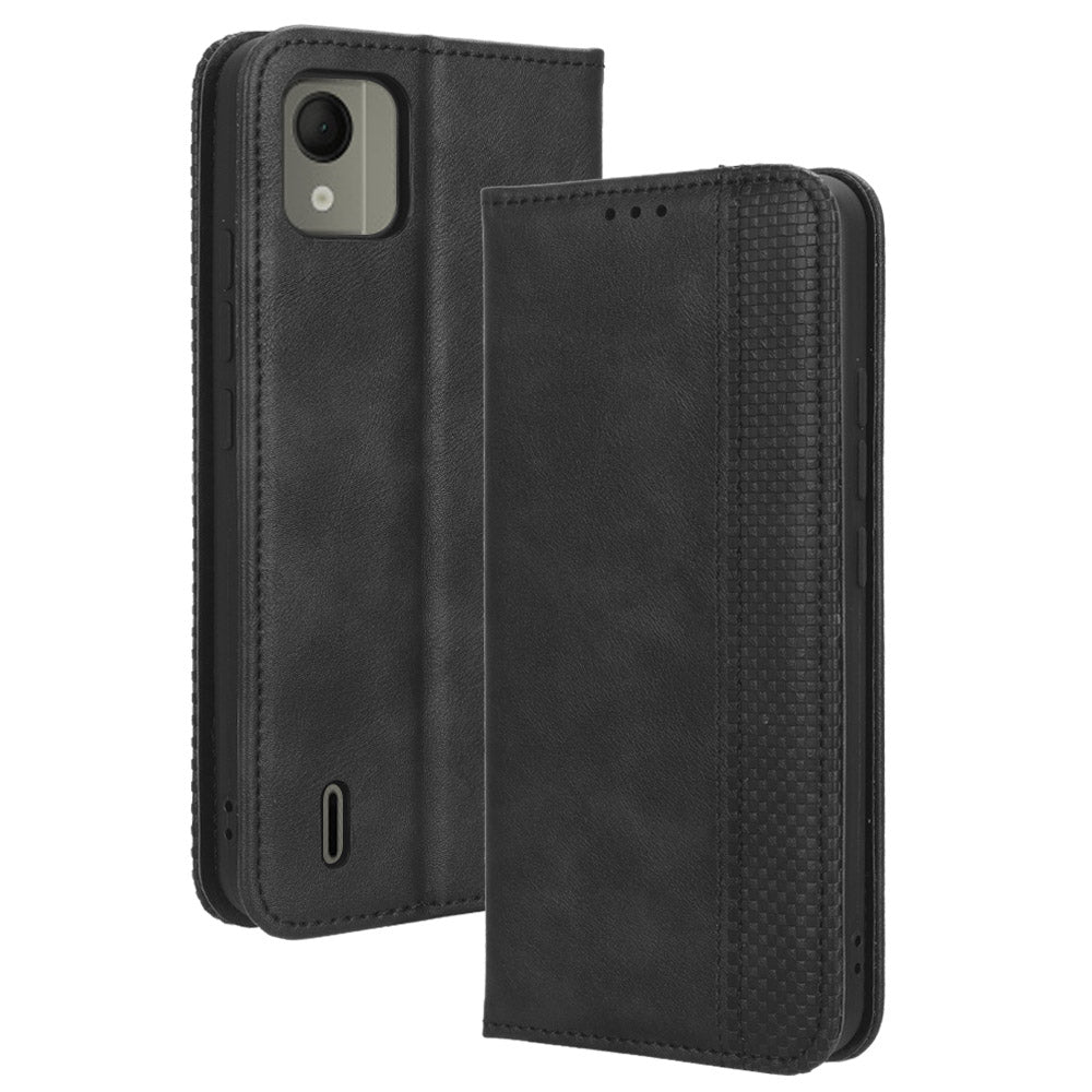 Retro Wallet Case for Nokia C110 , PU Leather Stand Magnetic Absorption Phone Cover