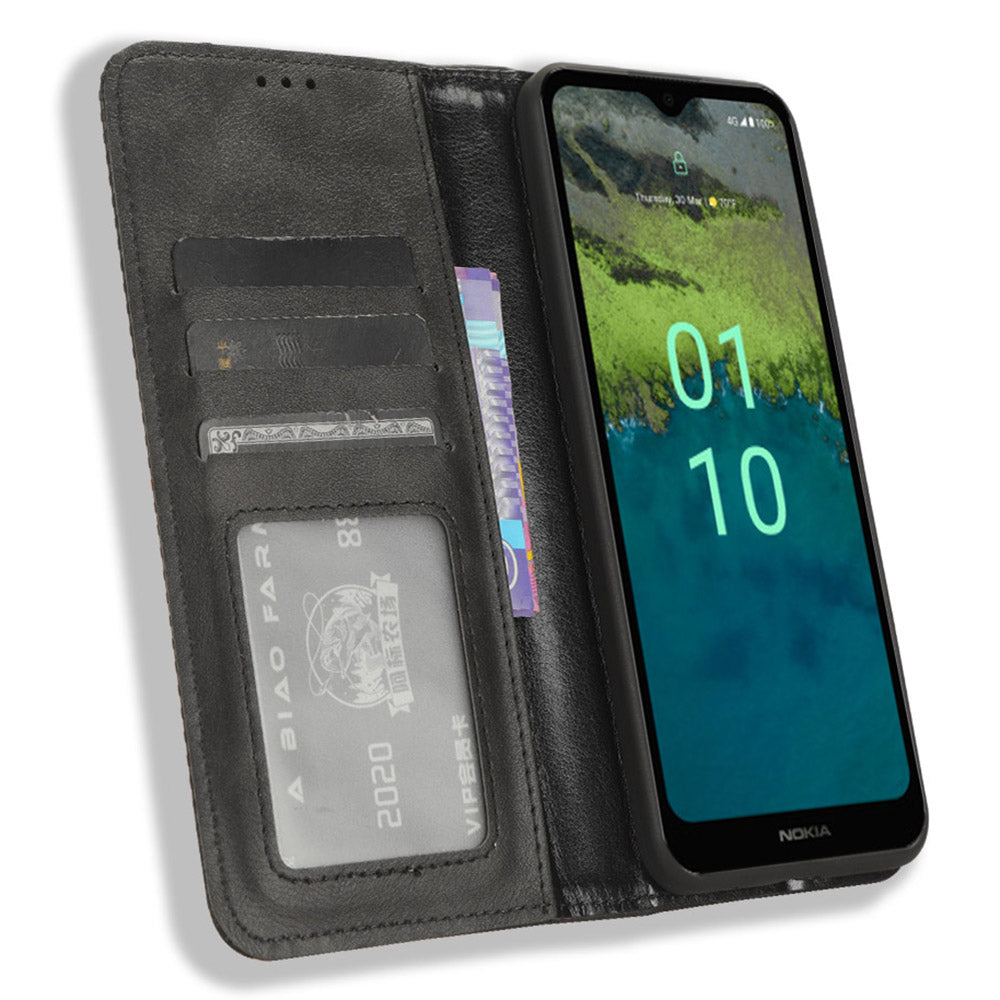 Retro Wallet Case for Nokia C110 , PU Leather Stand Magnetic Absorption Phone Cover