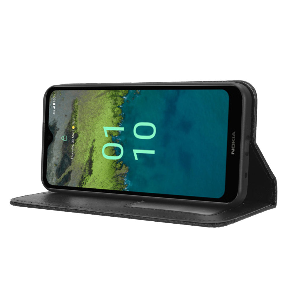 Retro Wallet Case for Nokia C110 , PU Leather Stand Magnetic Absorption Phone Cover