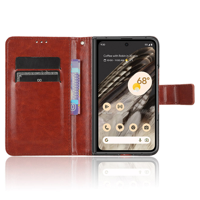 For Google Pixel Fold PU Leather + PC Phone Case Crazy Horse Texture Wallet Stand Flip Cover
