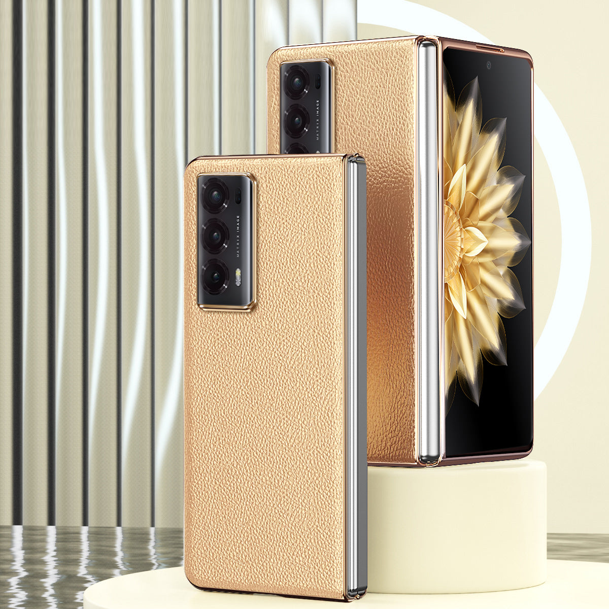For Honor Magic V2 5G Electroplating Frame Phone Case Litchi Texture PU Leather Coated PC Protective Cover