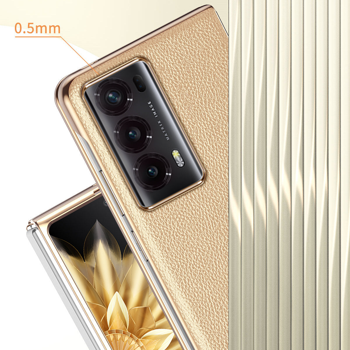 For Honor Magic V2 5G Electroplating Frame Phone Case Litchi Texture PU Leather Coated PC Protective Cover