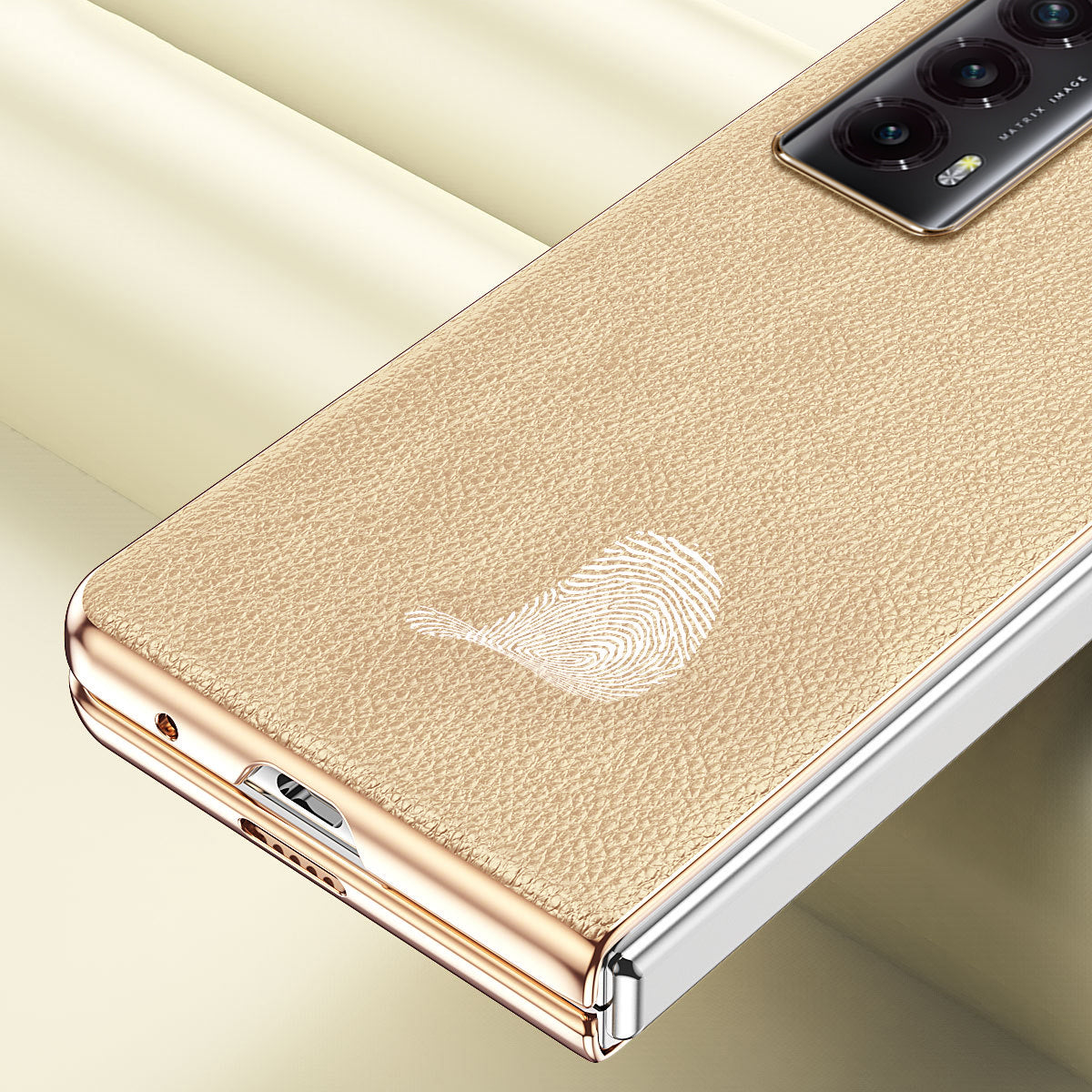 For Honor Magic V2 5G Electroplating Frame Phone Case Litchi Texture PU Leather Coated PC Protective Cover