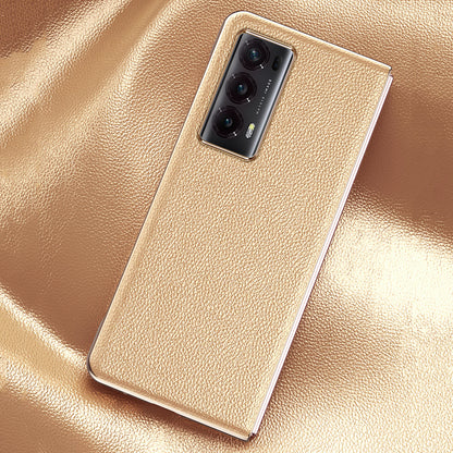 For Honor Magic V2 5G Electroplating Frame Phone Case Litchi Texture PU Leather Coated PC Protective Cover
