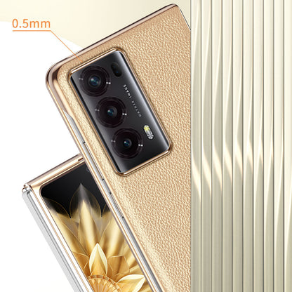 For Honor Magic V2 5G Electroplating Frame Phone Case Litchi Texture PU Leather Coated PC Protective Cover