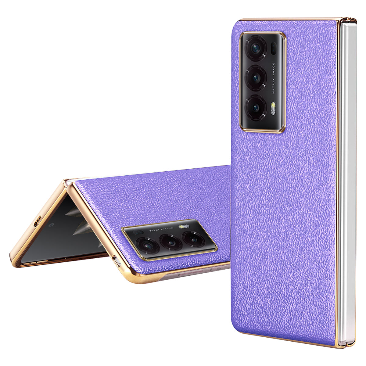 For Honor Magic V2 5G Electroplating Frame Phone Case Litchi Texture PU Leather Coated PC Protective Cover
