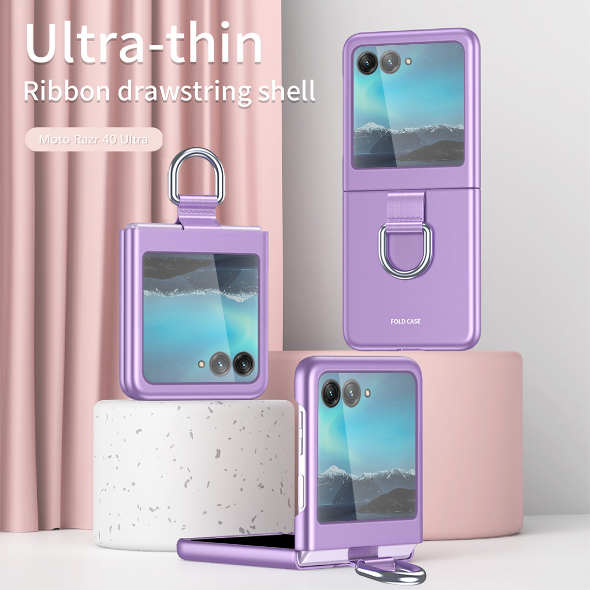 For Motorola Razr 40 Ultra 5G Rubberized Hard PC Phone Case Ring Holder Anti Drop Protective Cover