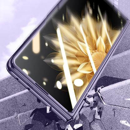For Honor Magic V2 5G Hinge Protection Kickstand Cover Clear PC Electroplating Phone Case with Privacy Tempered Glass Film