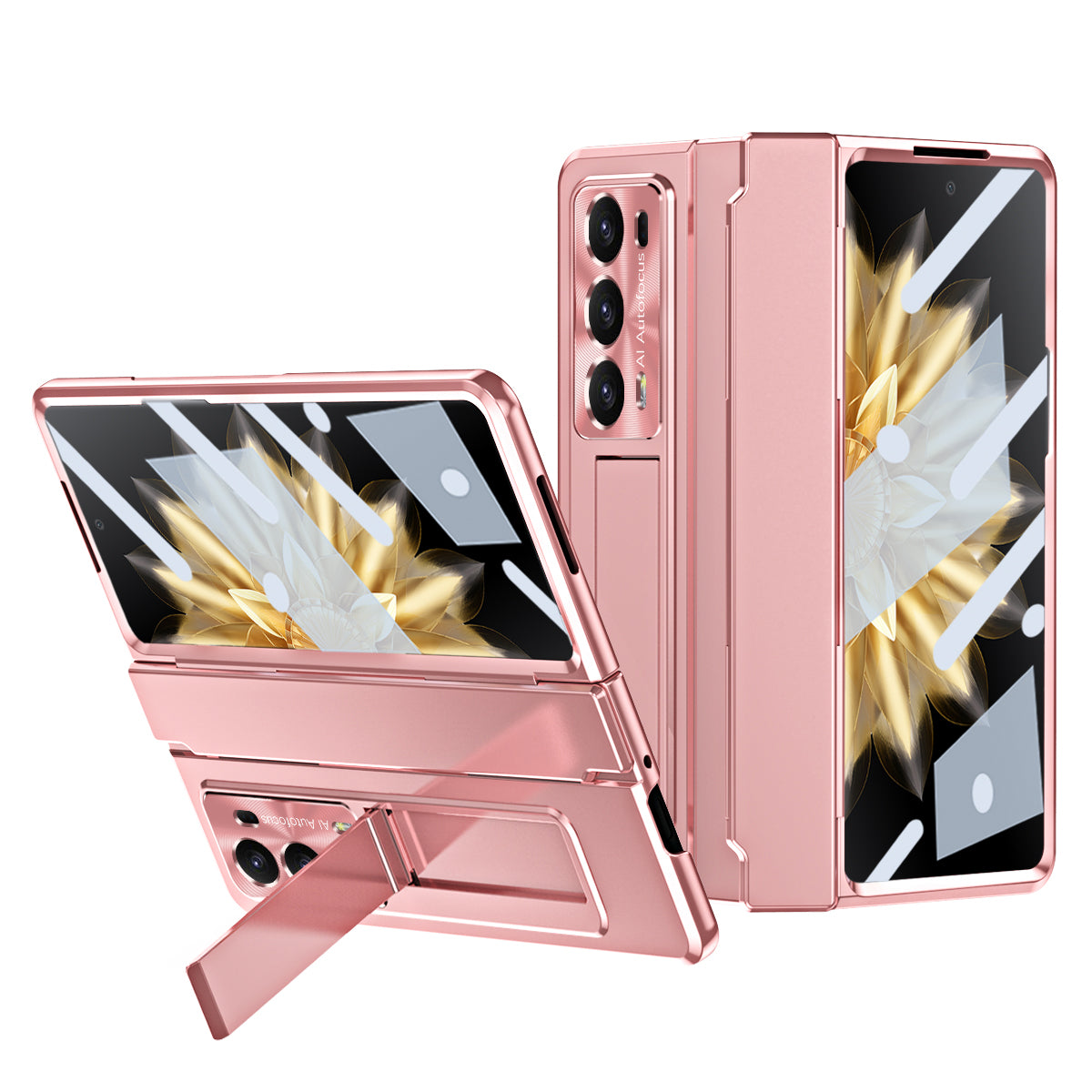 For Honor Magic V2 5G Hinge Protection Hard PC Case Kickstand Phone Cover with Tempered Glass Screen Film