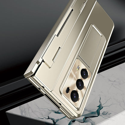 For Honor Magic V2 5G Hinge Protection Hard PC Case Kickstand Phone Cover with Tempered Glass Screen Film