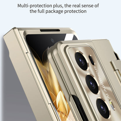 For Honor Magic V2 5G Hinge Protection Hard PC Case Kickstand Phone Cover with Tempered Glass Screen Film