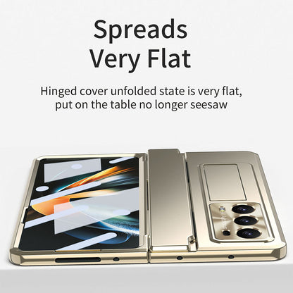For Honor Magic V2 5G Hinge Protection Hard PC Case Kickstand Phone Cover with Tempered Glass Screen Film