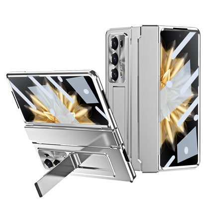 For Honor Magic V2 5G Hinge Protection Hard PC Case Kickstand Phone Cover with Tempered Glass Screen Film