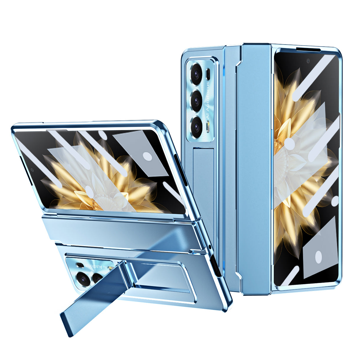 For Honor Magic V2 5G Hinge Protection Hard PC Case Kickstand Phone Cover with Tempered Glass Screen Film