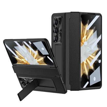 For Honor Magic V2 5G Kickstand Cell Phone Shell Hard PC Cover Case with Tempered Glass Screen Film