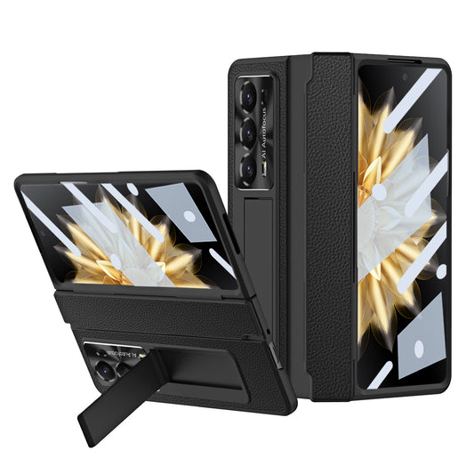 For Honor Magic V2 5G Kickstand Cell Phone Shell Hard PC Cover Case with Tempered Glass Screen Film