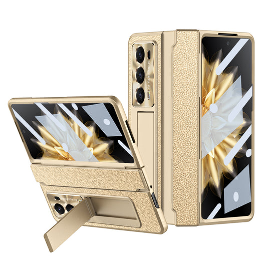 For Honor Magic V2 5G Kickstand Cell Phone Shell Hard PC Cover Case with Tempered Glass Screen Film