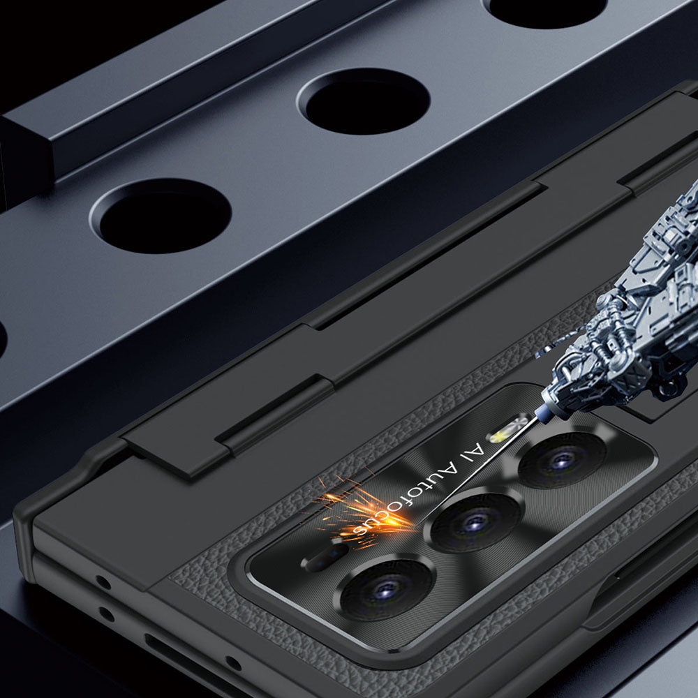 For Honor Magic V2 5G Kickstand Cell Phone Shell Hard PC Cover Case with Tempered Glass Screen Film