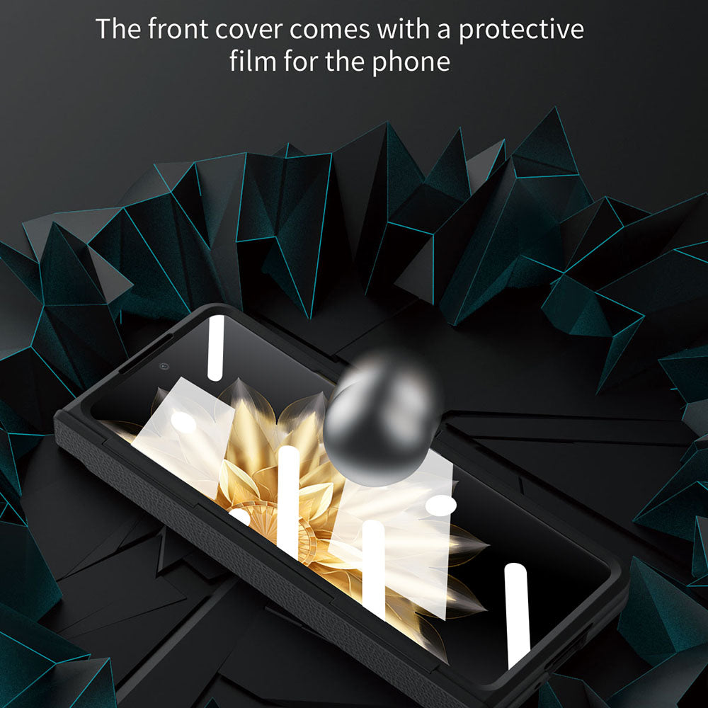 For Honor Magic V2 5G Kickstand Cell Phone Shell Hard PC Cover Case with Tempered Glass Screen Film