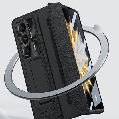 For Honor Magic V2 5G Kickstand Cell Phone Shell Hard PC Cover Case with Tempered Glass Screen Film