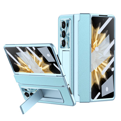 For Honor Magic V2 5G Kickstand Cell Phone Shell Hard PC Cover Case with Tempered Glass Screen Film