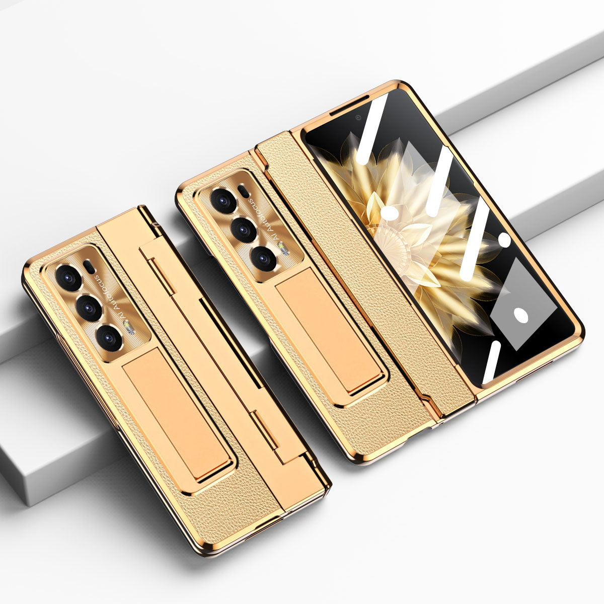 For Honor Magic V2 5G Kickstand Cell Phone Shell Hard PC Cover Case with Tempered Glass Screen Film