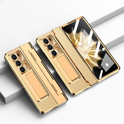 For Honor Magic V2 5G Kickstand Cell Phone Shell Hard PC Cover Case with Tempered Glass Screen Film
