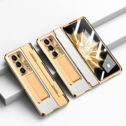 For Honor Magic V2 5G Kickstand Cell Phone Shell Hard PC Cover Case with Tempered Glass Screen Film