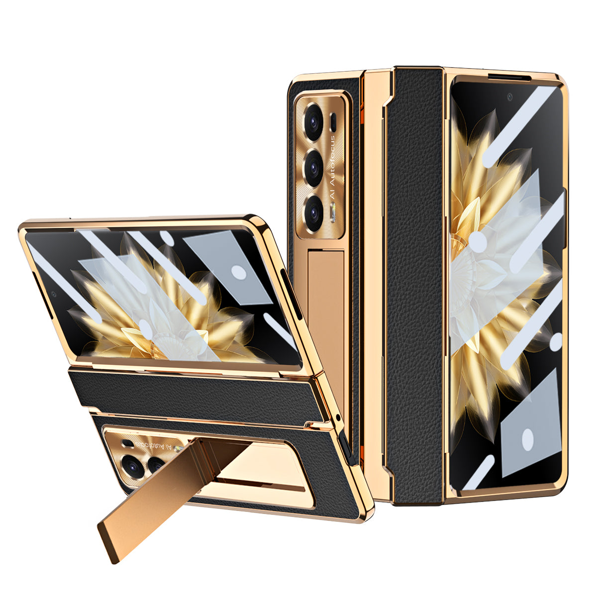 For Honor Magic V2 5G Kickstand Cell Phone Shell Hard PC Cover Case with Tempered Glass Screen Film