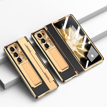 For Honor Magic V2 5G Kickstand Cell Phone Shell Hard PC Cover Case with Tempered Glass Screen Film
