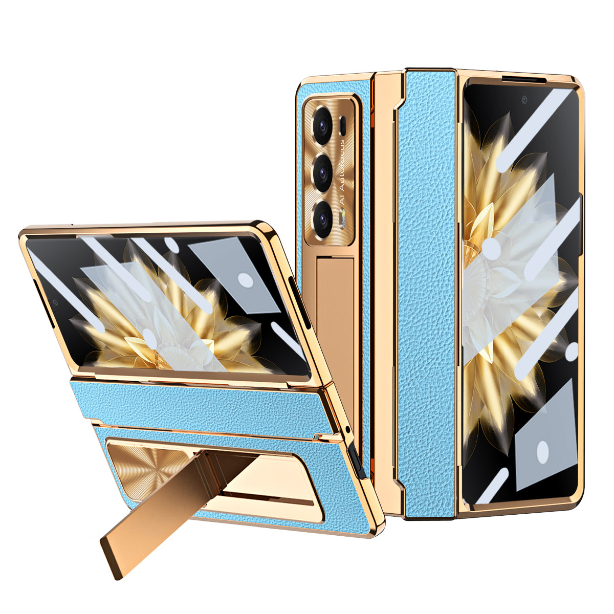 For Honor Magic V2 5G Kickstand Cell Phone Shell Hard PC Cover Case with Tempered Glass Screen Film